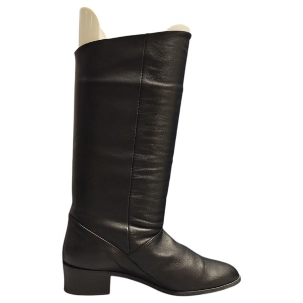 Mister Shoes Shara Knee High Boots Womens US 6M Black Leather Almond Toe Pull On